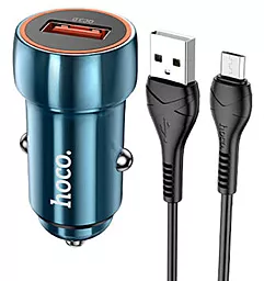 Автомобільний зарядний пристрій Hoco Z46 18W QC3.0 USB Port + micro USB Cable Sapphire Blue