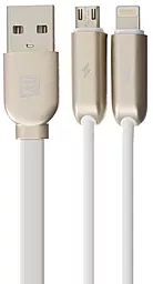 Універсальний кабель Remax Binary 2-in-1 USB-A to Lightning/micro USB 10w 1м сable White - фото Універсальний кабель Remax Binary 2-in-1 USB-A to Lightning/micro USB 10w 1м сable White