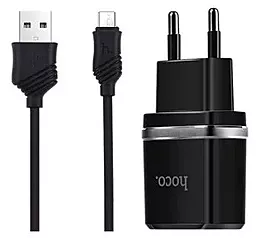 Сетевое зарядное устройство Hoco C12 2.4a 2xUSB-A ports charger + micro USB cable black