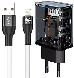 Сетевое зарядное устройство с быстрой зарядкой Powermax Transparent Silicat 18W + Lightning cable Black - фото Сетевое зарядное устройство с быстрой зарядкой Powermax Transparent Silicat 18W + Lightning cable Black