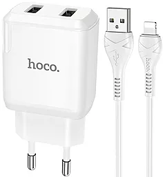 Мережевий зарядний пристрій Hoco N7 Speedy 2USB + lightning cable white
