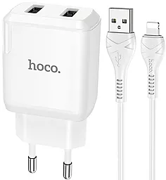 Сетевое зарядное устройство Hoco N7 2.1a 2xUSB-A ports charger + Lightning cable white - фото Сетевое зарядное устройство Hoco N7 2.1a 2xUSB-A ports charger + Lightning cable white