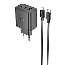 Мережевий зарядний пристрій Hoco N51 Scenery 65w PD/QC 2XUSB-C/USB-A ports charger + USB-C to USB-C cable black - фото Мережевий зарядний пристрій Hoco N51 Scenery 65w PD/QC 2XUSB-C/USB-A ports charger + USB-C to USB-C cable black