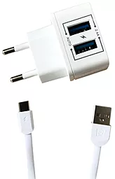 Мережевий зарядний пристрій Remax RP-U215a 2.4 2xUSB-A ports + USB-C cable White (RP-U215a)