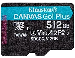 Карта памяти Kingston microSDXC 512 GB Canvas Go Plus Class 10 UHS-I U3 V30 A2 (SDCG3/512GBSP)