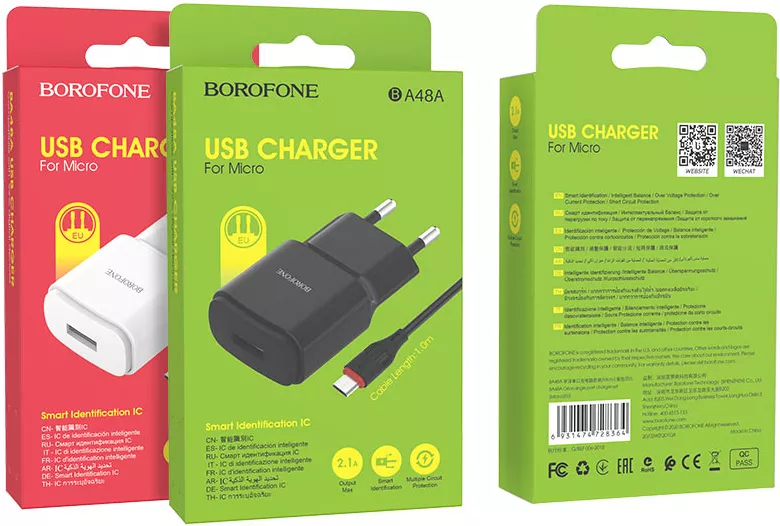 Сетевое зарядное устройство Borofone BA48A Orion 2.1a home charger + micro USB cable white - фото 5