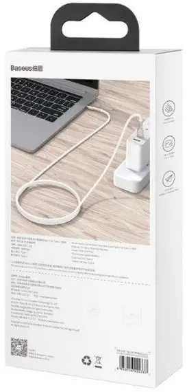 Кабель Baseus Cafule USB Type-C - Type-C 100w 5a 1м PD cable White (CATJK-C02) - фото 6