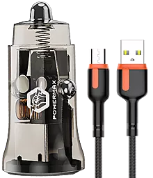 Автомобильное зарядное устройство Powermax Transparent U+C 48W QC3.0/PD + Alpha micro USB Cable Set Black