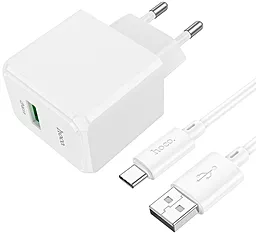 Мережевий зарядний пристрій Hoco CS12A 18w QC3.0 home charger + USB-C cable white - фото Мережевий зарядний пристрій Hoco CS12A 18w QC3.0 home charger + USB-C cable white