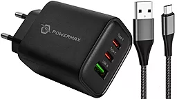 Мережевий зарядний пристрій Powermax Eclipse 65w GaN PD 2xUSB-C/USB-A ports charger + micro USB cable black - фото Мережевий зарядний пристрій Powermax Eclipse 65w GaN PD 2xUSB-C/USB-A ports charger + micro USB cable black