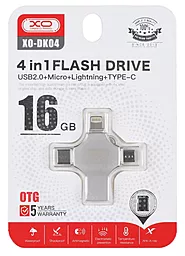 Флешка XO DK04 USB2.0 4 in 1 16GB Silver - фото Флешка XO DK04 USB2.0 4 in 1 16GB Silver