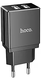 Сетевое зарядное устройство Hoco DC01 2.1a 2xUSB-A ports charger black - фото Сетевое зарядное устройство Hoco DC01 2.1a 2xUSB-A ports charger black
