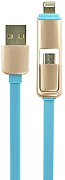 USB Кабель Optima Double Flat 2-in-1 USB Lightning/micro USB Cable Blue (C-021)