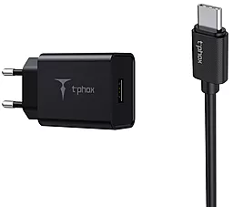 Мережевий зарядний пристрій T-PHOX Mini 12W 2.4A + USB Type-C cable 1.2m Black