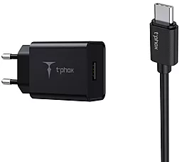 Сетевое зарядное устройство T-PHOX Mini 2.4a home charger + USB-C cable black - фото Сетевое зарядное устройство T-PHOX Mini 2.4a home charger + USB-C cable black