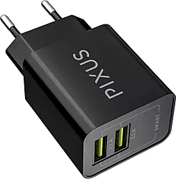 Сетевое зарядное устройство Pixus 2.1a 2xUSB-A ports charger black (PXS SB)