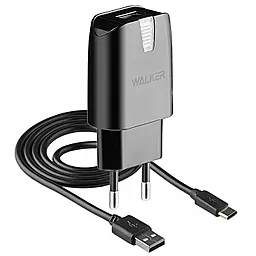Сетевое зарядное устройство Walker WH-21 2a USB-A car charger + USB Type-C cable black
