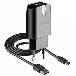 Сетевое зарядное устройство Walker WH-21 2a USB-A car charger + USB Type-C cable black - фото Сетевое зарядное устройство Walker WH-21 2a USB-A car charger + USB Type-C cable black