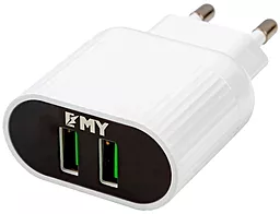 Мережевий зарядний пристрій EMY MY-220 2.4a 2USB-A ports home charger white