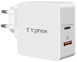 Мережевий зарядний пристрій з швидкою зарядкою T-PHOX Fast Charge 48W Type-C PD 30W+QC3.0 18W White