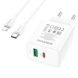 Мережевий зарядний пристрій Borofone BA67A PD20W QC3.0 + USB Type-C to Lightning Cable White