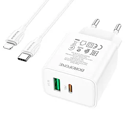 Сетевое зарядное устройство Borofone BA67A 20w PD USB-C/USB-A ports charger + USB-C to Lightning cable white - фото Сетевое зарядное устройство Borofone BA67A 20w PD USB-C/USB-A ports charger + USB-C to Lightning cable white