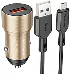 Автомобильное зарядное устройство Borofone BZ19A Wisdom 18W QC3.0 USB + micro USB Cable Gold