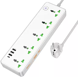 Мережевий фільтр (подовжувач) Hoco AC13A Talento 5 розетки socket 3USB-A/USB-C з вимикачем білий (EU)