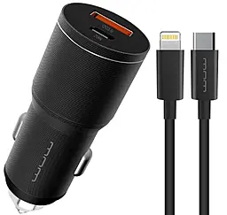 Автомобильное зарядное устройство WUW T76 38w PD USB-C/USB-A ports charger + USB-C to Lightning cable black - фото Автомобильное зарядное устройство WUW T76 38w PD USB-C/USB-A ports charger + USB-C to Lightning cable black