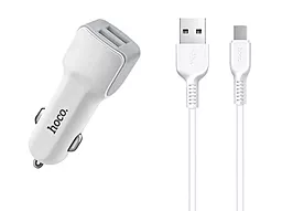 Автомобільний зарядний пристрій Hoco Z23 2.4a 2xUSB-A ports car charger + micro USB cable white
