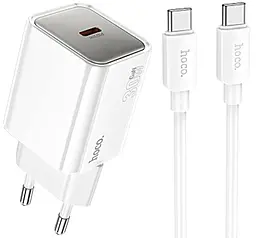 Мережевий зарядний пристрій Hoco N47 Glorious 30w GaN PD USB-C fast charger + USB-C to USB-C cable white - фото Мережевий зарядний пристрій Hoco N47 Glorious 30w GaN PD USB-C fast charger + USB-C to USB-C cable white