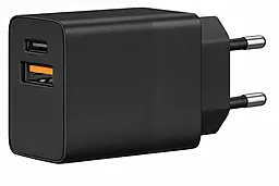 Сетевое зарядное устройство с быстрой зарядкой 4U Gespeed GaN 20W USB-C/USB-A black (YD-20AUC)