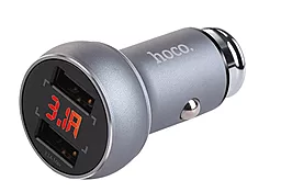 Автомобильное зарядное устройство Hoco Car Charger 2 USB 3.1A + LCD Metal Gray (Z22) - миниатюра 2