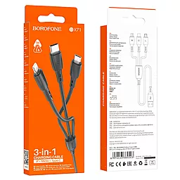 Универсальный кабель Borofone BX71 3-in-1 USB-A to Type-C/Lightning/micro USB 10w 2a 1м сable Black - миниатюра 4 Универсальный кабель Borofone BX71 3-in-1 USB-A to Type-C/Lightning/micro USB 10w 2a 1м сable Black - миниатюра 4