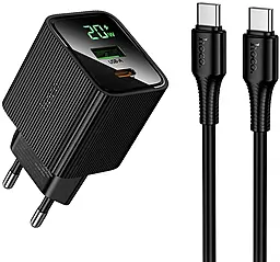 Мережевий зарядний пристрій Hoco CS83A 20w PD/QC3.0 USB-C/USB-A ports + USB-С to USB-С cable black - фото Мережевий зарядний пристрій Hoco CS83A 20w PD/QC3.0 USB-C/USB-A ports + USB-С to USB-С cable black