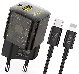 Мережевий зарядний пристрій XO CE05 30w PD USB-C/USB-A ports charger + Lightning cable brown