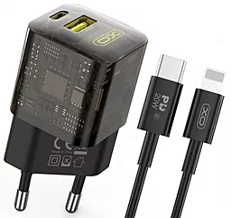 Сетевое зарядное устройство XO CE05 30w PD USB-C/USB-A ports charger + Lightning cable brown - фото Сетевое зарядное устройство XO CE05 30w PD USB-C/USB-A ports charger + Lightning cable brown