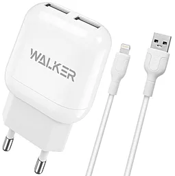 Сетевое зарядное устройство Walker WH-33 2.1a 2xUSB-A ports charger + Lightning cable white - фото Сетевое зарядное устройство Walker WH-33 2.1a 2xUSB-A ports charger + Lightning cable white