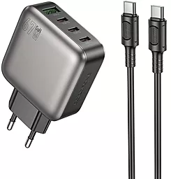 Мережевий зарядний пристрій Borofone BAS57A 67w GaN PD/QC 3xUSB-C/USB-A ports fast charger + USB-C to USB-C cable black - фото Мережевий зарядний пристрій Borofone BAS57A 67w GaN PD/QC 3xUSB-C/USB-A ports fast charger + USB-C to USB-C cable black