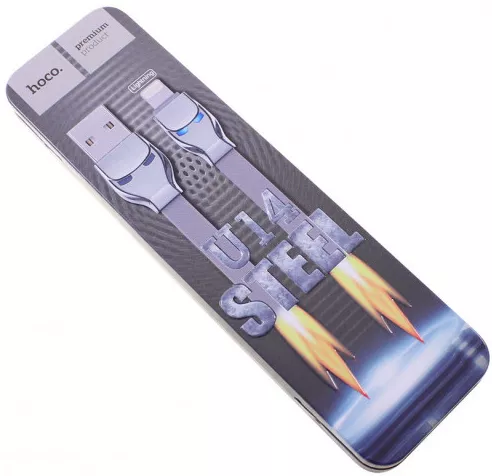 Кабель Hoco U14 Steel man USB-A - Lightning 12w 2.4a 1.2м cable Gray - фото 2
