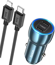 Автомобильное зарядное устройство Hoco Z48 40w PD 2xUSB-C ports car charger + USB-C to Lightning cable blue