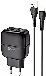 Сетевое зарядное устройство Hoco C77A 2.4a 2xUSB-A ports charger + USB-C cable black