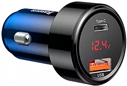 Автомобильное зарядное устройство с быстрой зарядкой Baseus Magic Series USB Type-C+USB QC, Display Blue (CCMLC2OC-03)