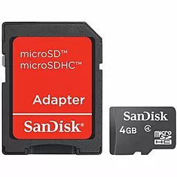 Карта памяти SanDisk microSDHC 4GB Class 4 + SD-адаптер (SDSDQM-004G-B35A)