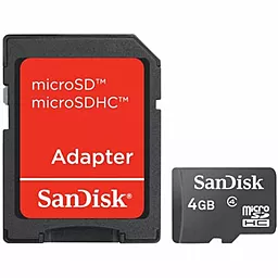 Карта пам'яті SanDisk microSDHC 4GB Class 4 + SD-адаптер (SDSDQM-004G-B35A) - фото Карта пам'яті SanDisk microSDHC 4GB Class 4 + SD-адаптер (SDSDQM-004G-B35A)