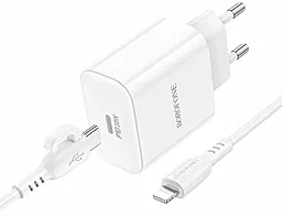 Сетевое зарядное устройство Borofone BA81A 20w PD USB-C home charger + USB-C to Lightning cable white - фото Сетевое зарядное устройство Borofone BA81A 20w PD USB-C home charger + USB-C to Lightning cable white