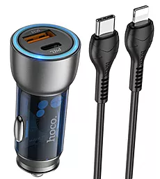 Автомобільний зарядний пристрій Hoco NZ8 43w PD USB-C/USB-A ports car charger + USB-C to Lightning cable blue