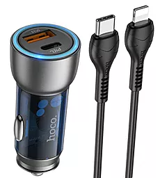 Автомобильное зарядное устройство Hoco NZ8 43w PD USB-C/USB-A ports car charger + USB-C to Lightning cable blue - фото Автомобильное зарядное устройство Hoco NZ8 43w PD USB-C/USB-A ports car charger + USB-C to Lightning cable blue