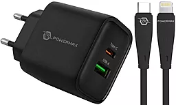 Мережевий зарядний пристрій Powermax Eclipse 30w PD USB-C/USB-A ports charger + USB-C to Lightning 27w 2m cable black - фото Мережевий зарядний пристрій Powermax Eclipse 30w PD USB-C/USB-A ports charger + USB-C to Lightning 27w 2m cable black