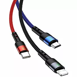 Універсальний кабель Usams U26 3-in-1 USB-A to Type-C/Lightning/micro USB 10w 1.2м сable Black/Blue/Red - фото Універсальний кабель Usams U26 3-in-1 USB-A to Type-C/Lightning/micro USB 10w 1.2м сable Black/Blue/Red